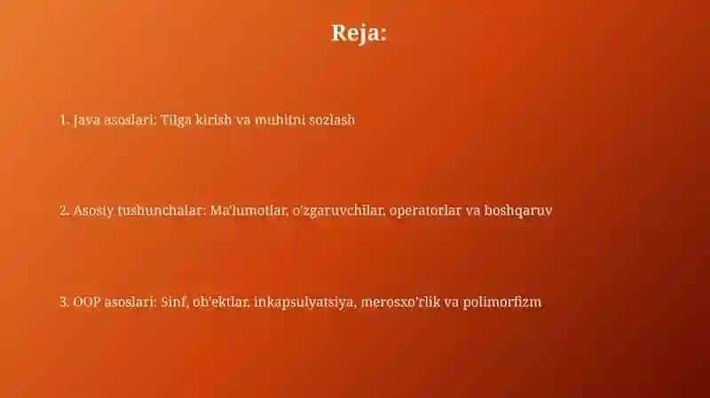 Java dasturlash tilining asosiy tushunchalari 2