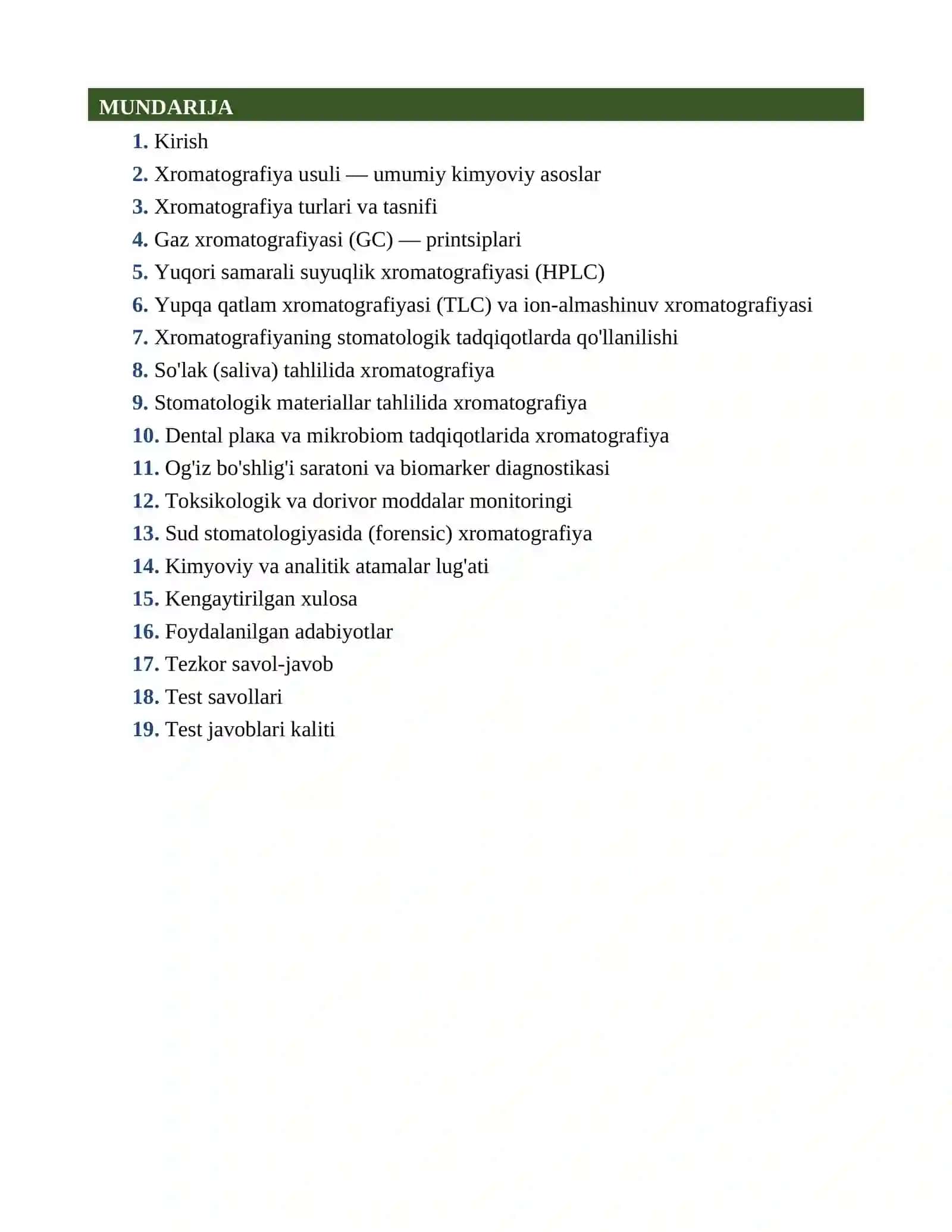 XROMATOGRAFIYA USULINING STOMATOLOGIYADAGI IMKONIYATLARI MUSTAQIL ISH 2