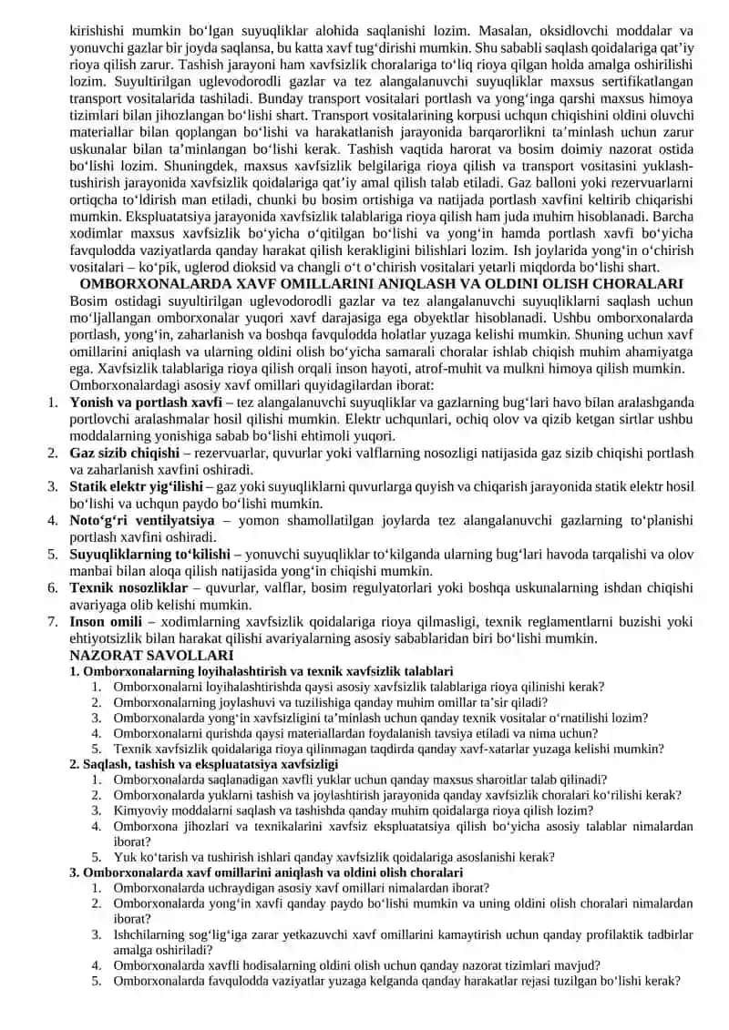 Suyultirilgan uglevodorodli gazlar va tez alangalanuvchi suyuqliklar omborxonalari uchun xavfsizlik talablari 2