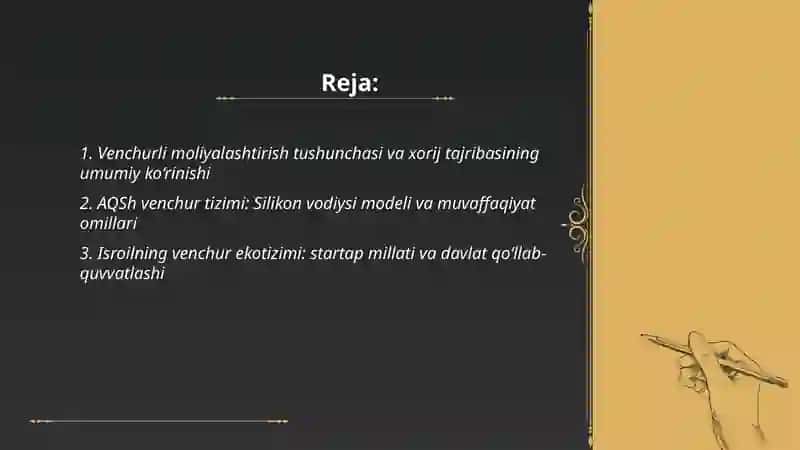 Venchurli moliyalashtirishning xorij tajribasi va zarurligi 2