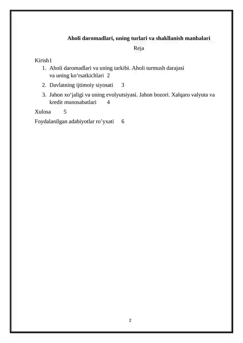 Aholi daromadlari, uning turlari va shakllanish manbalari 2