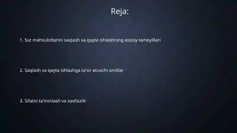 Sut maxsulotlarini saqlash va uni qayta ishlash fanini umumiy asoslari 2