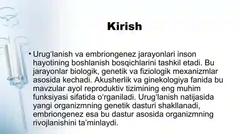 Urugʻlanish va embriongenez bosqichlari 2