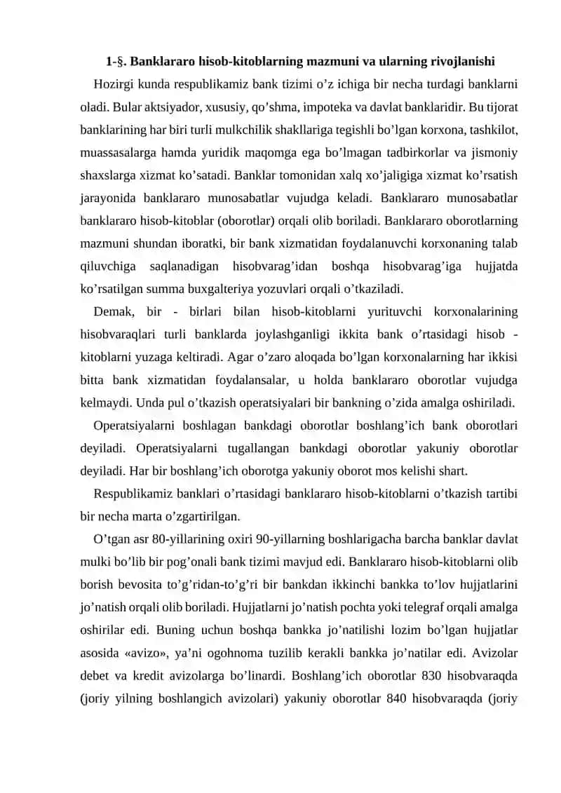 Banklararo hisob-kitoblarning mazmuni va ularning tashkil yetilishi 2