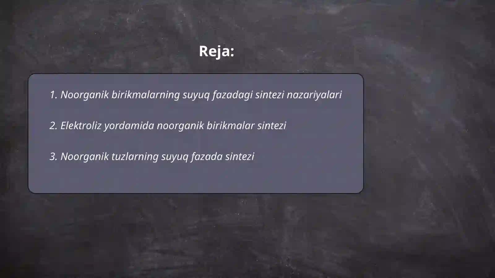 Noorganik birikmalarning suyuq fazadagi sintezi 2