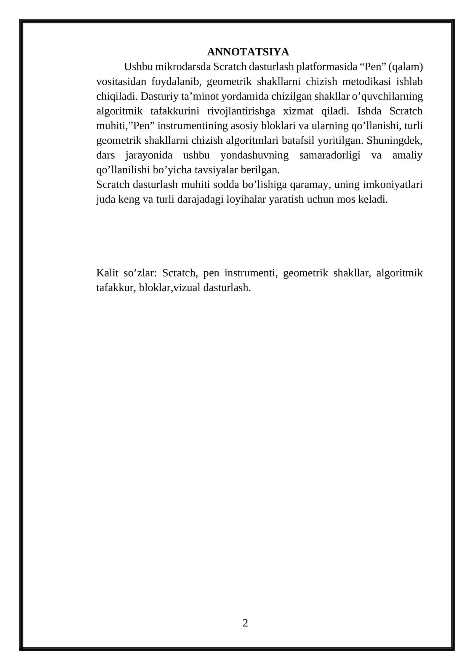 Scratch platformasida Pen instrumentidan foydalanib geometrik shakllarni o’rgatish metodikasi 2