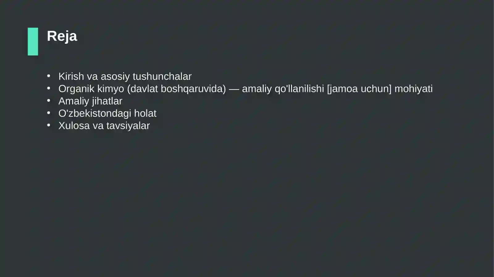 Organik kimyo (davlat boshqaruvida) — amaliy qo'llanilishi [jamoa uchun] 2