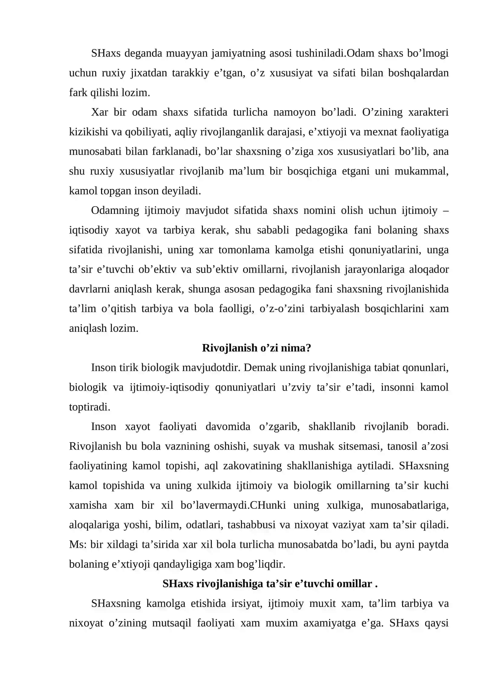 Shaxs va uning ivojlanishi 2