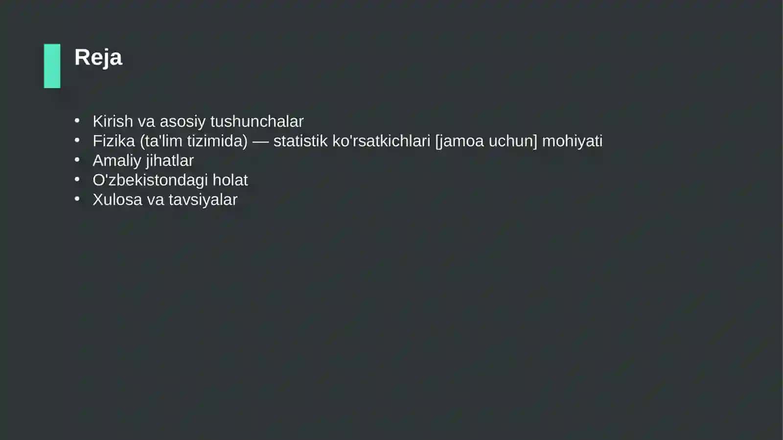 Fizika (ta'lim tizimida) — statistik ko'rsatkichlari [jamoa uchun] 2