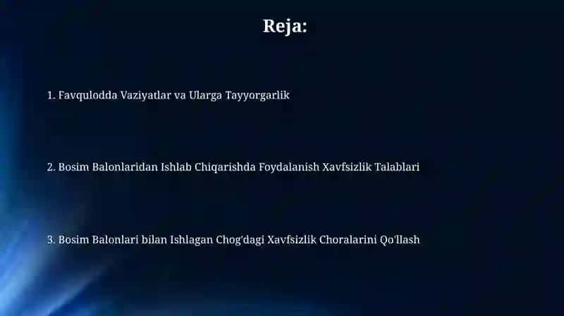 Bosim Balonlari bilan Ishlagan Chog'dagi Xavfsizlik Choralarini Qo'llash 2