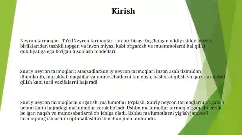 Sun'iy Neyron Tarmoqlarini O'rgatish 2