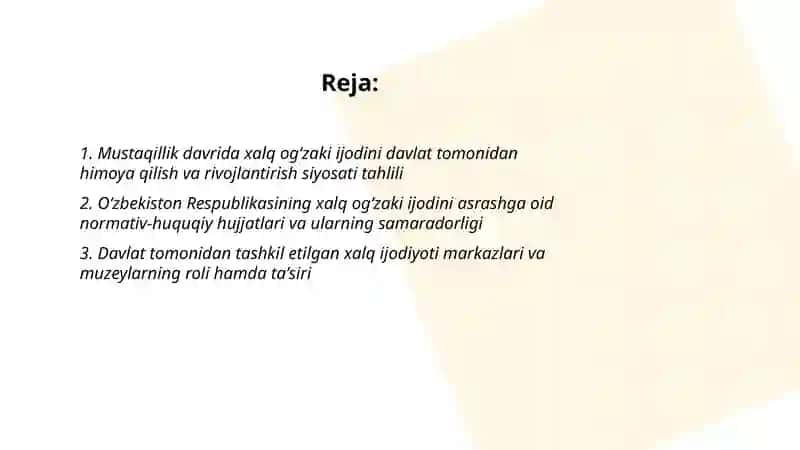 Mustaqillik sharofatida xalq ogʻzaki ijodining davlat maqomiga erishuvini oʻrganish 2