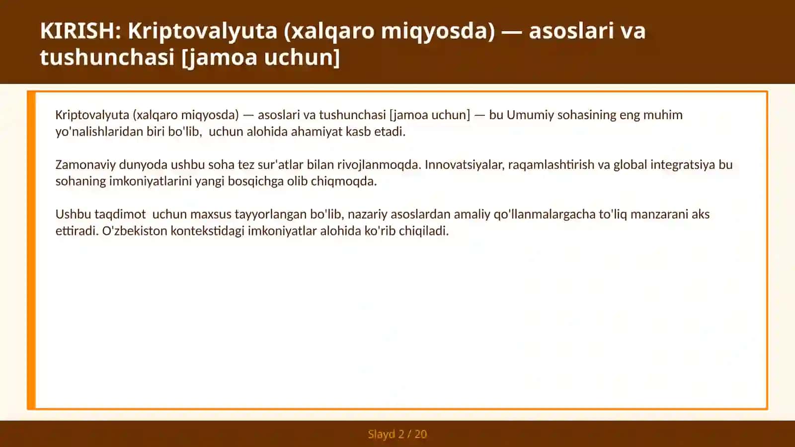 Kriptovalyuta (xalqaro miqyosda) - asoslari va tushunchasi [jamoa uchun] 2