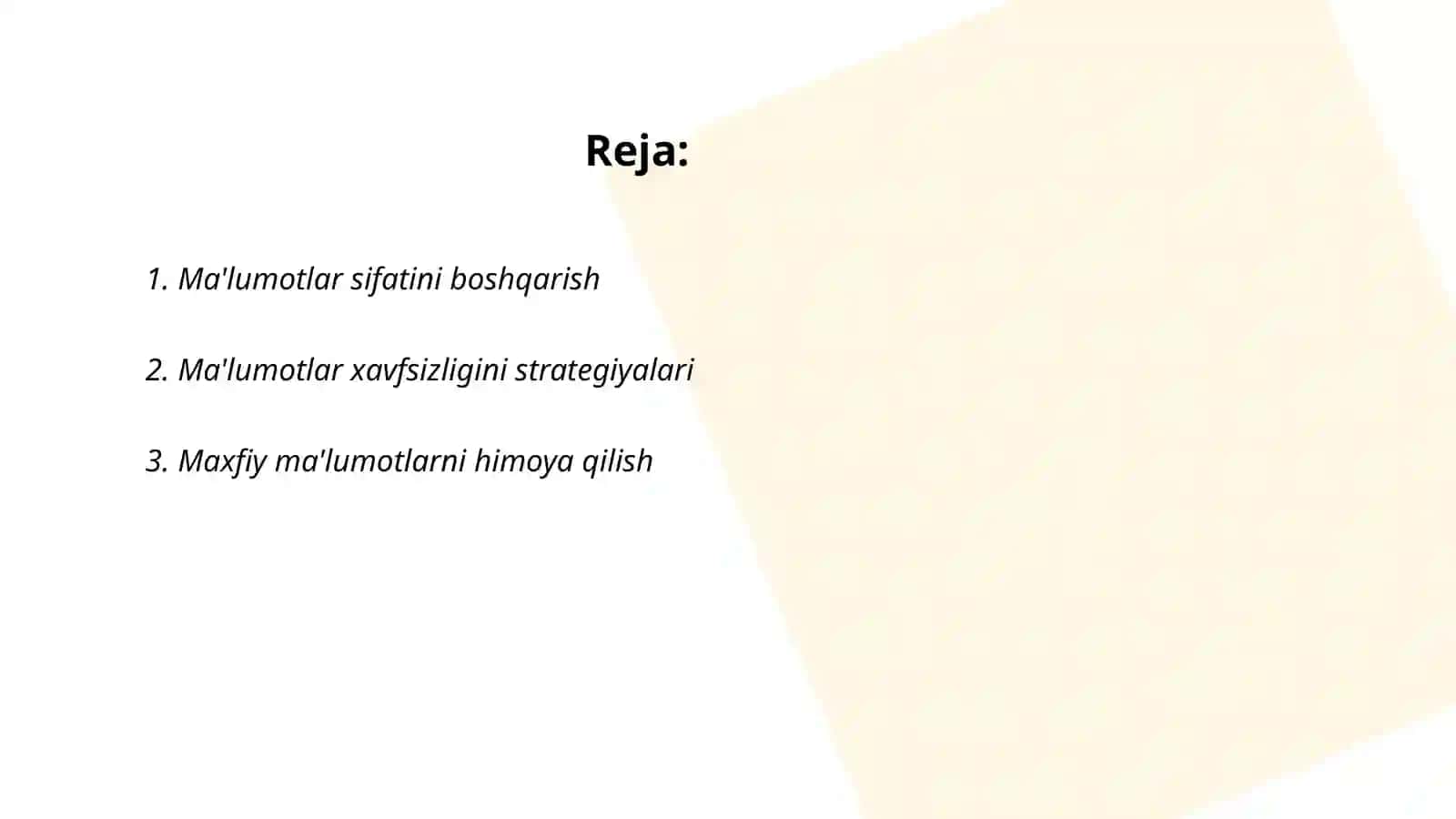 Data Governance: Ma'lumotlar sifati, xavfsizlik va konfidensiallik 2