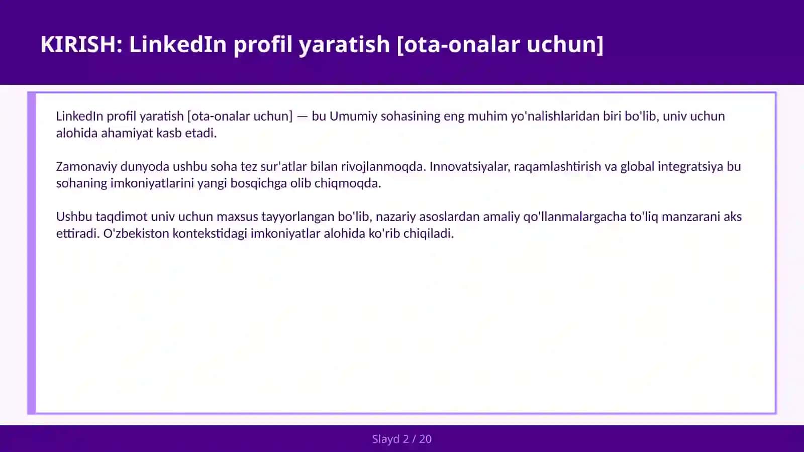 LinkedIn profil yaratish [OTA-ONALAR UCHUN] 2