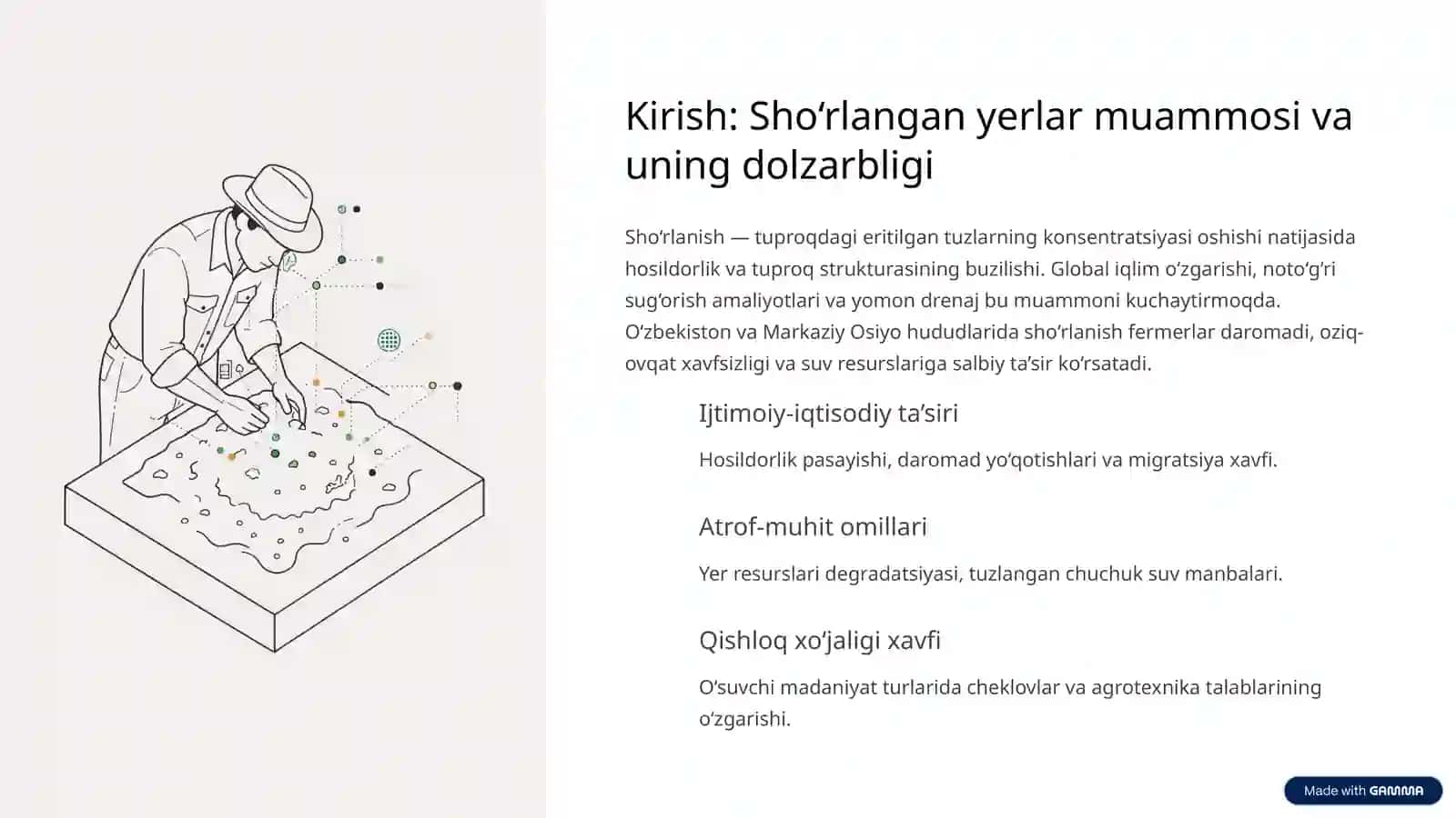 O‘rtacha va kuchli sho‘rlangan yerlarni o‘zlashtirish texnologiyasi va ulardan samarali foydalanish yo‘llari 2