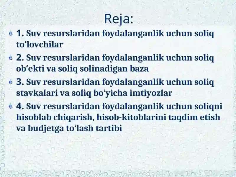 Suv resurslaridan foydalanganlik uchun soliq 2