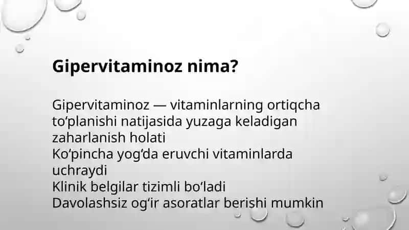 Gipervitaminozlar klinikasi. 2