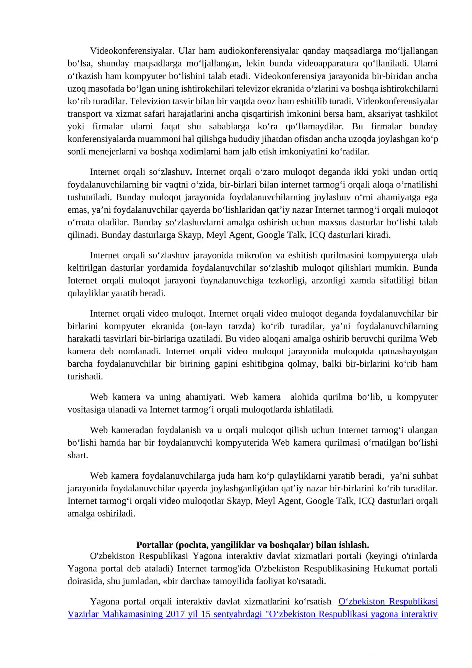 Chat tizimida ishlash. Portallar (pochta, yangiliklar va boshqalar) bilan ishlash 2