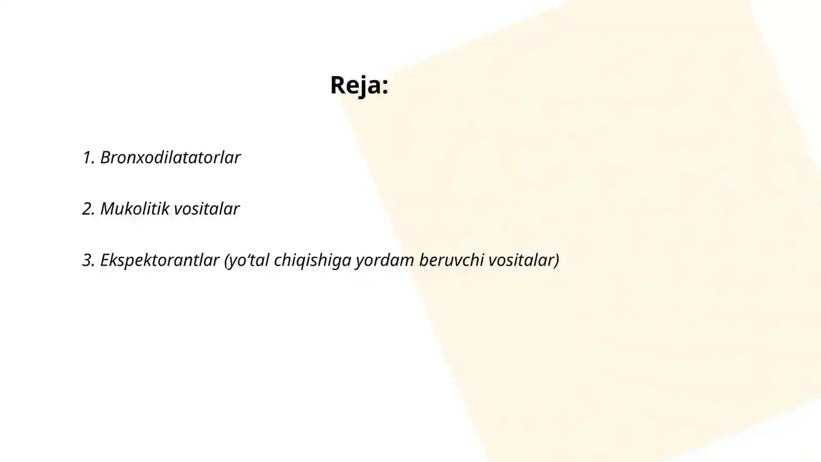 Nafas organlari faoliyatiga ta'sir qiladigan vositalar. Nafas stimulatorlari yoʻtalga qarshi vositalar 2