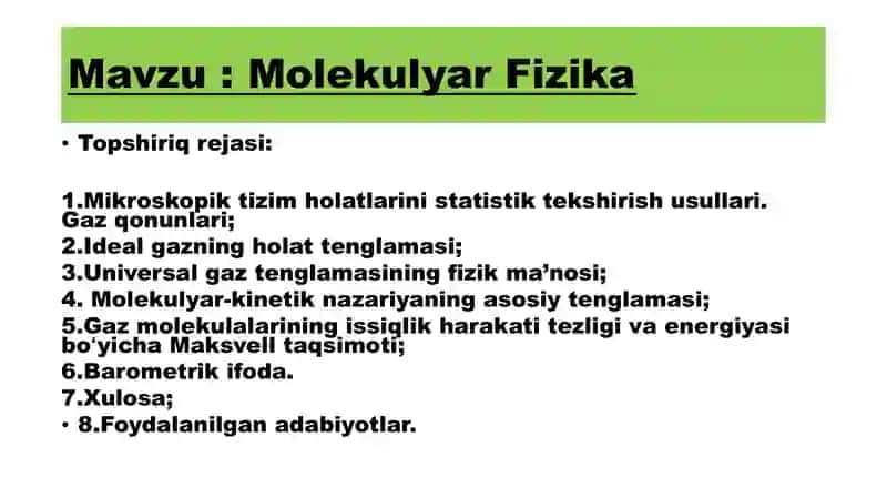 Fizikadan 1-kurslar uchun slaytlar to'plami 2