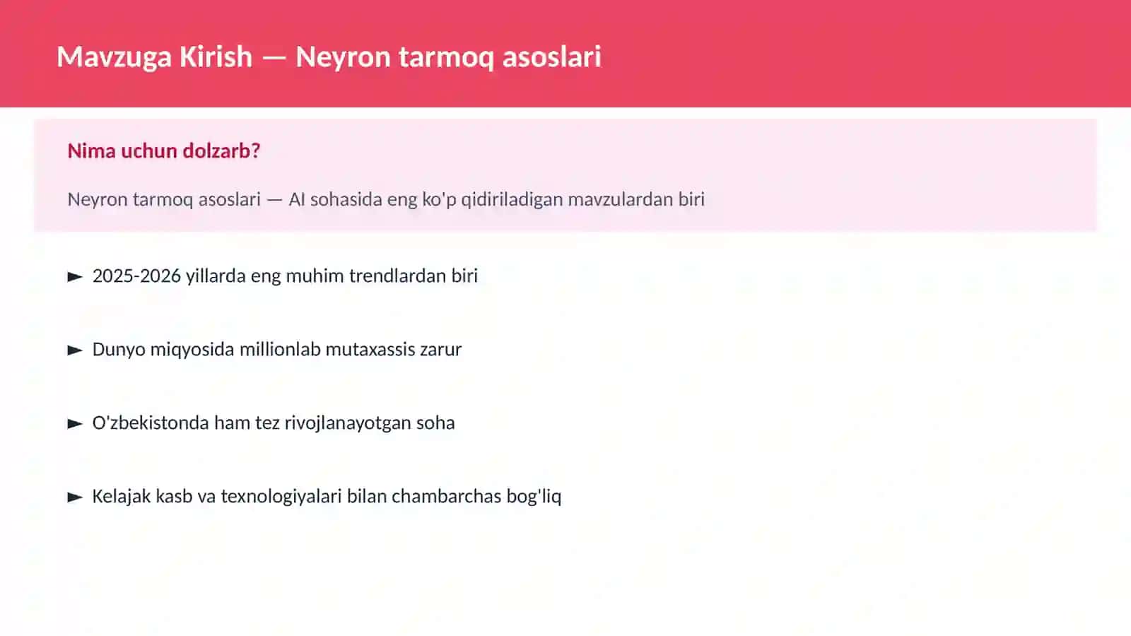 AI | DEEP LEARNING VA NEYRON TARMOQLAR 2