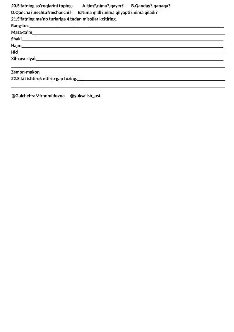 3-sinf Ona tili Nazorat ishi Test sinovi 2