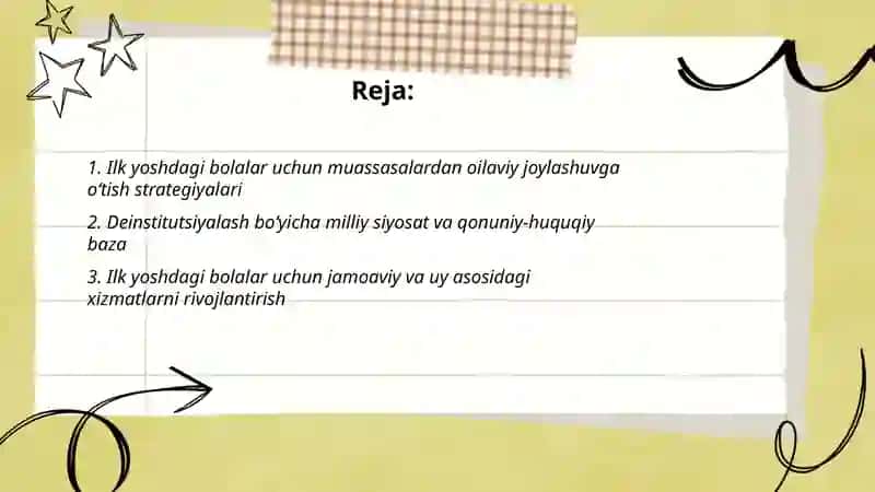 Ilk yoshdagi bolalar uchun muassasalarning deinstitutsiyalash masalalari 2
