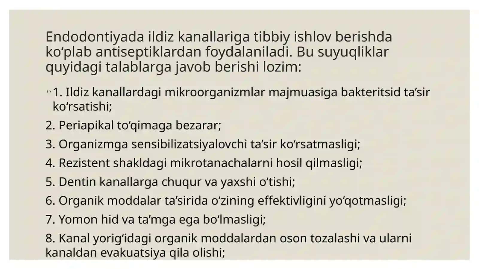 Ildiz kanallari uchun tibbiy ishlov berish. 2
