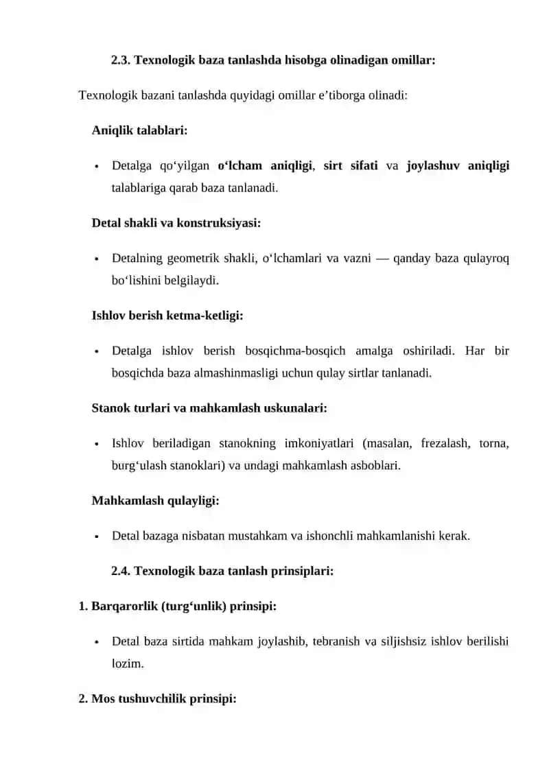 Texnologik baza tanlash 2