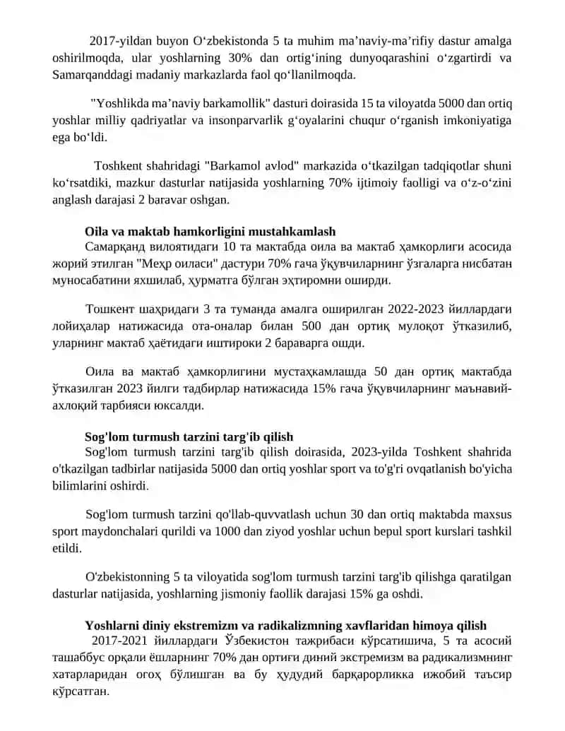 "Beshta tashabbus" va uning yoshlar ma’naviyatini yuksaltirishdagi o’rni 2