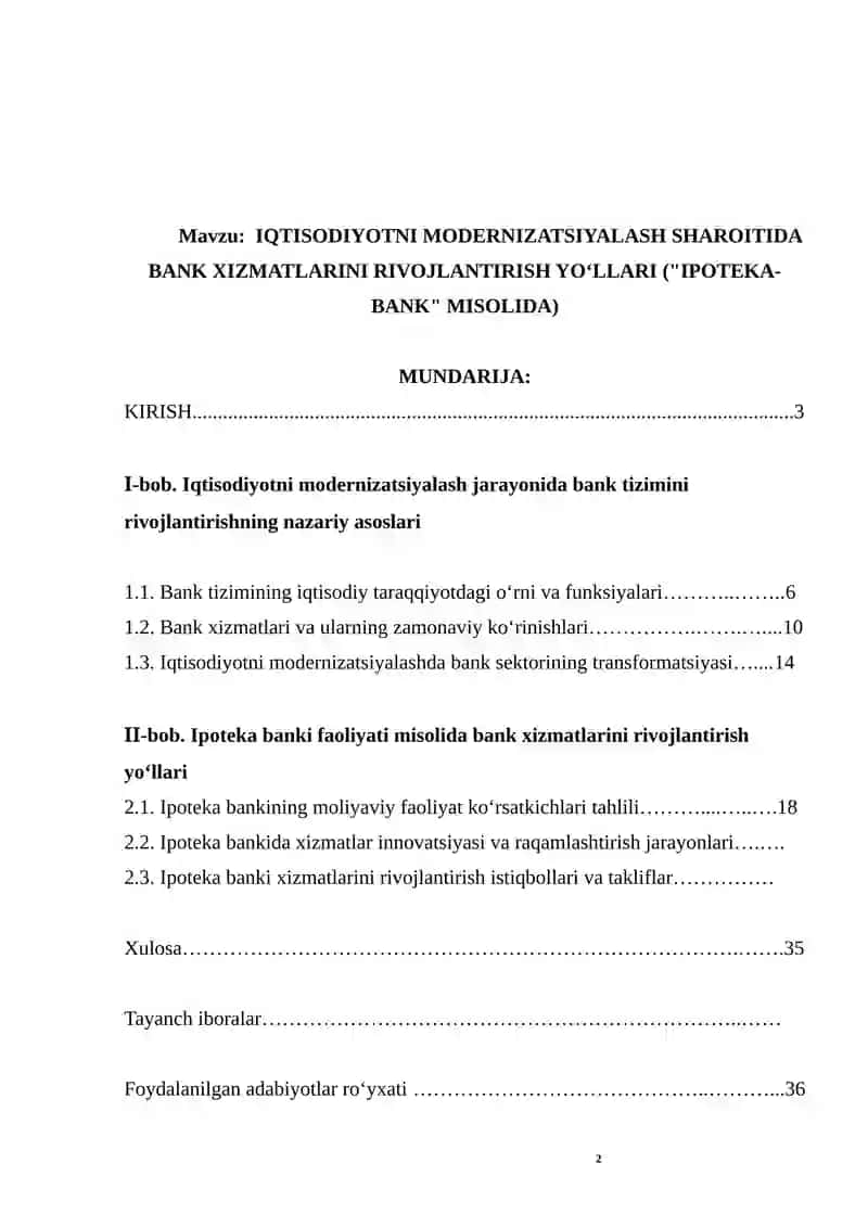 Iqtisodiyotni modernizatsiyalash sharoitida bank xizmatlarini rivojlantirish yo‘llari 2