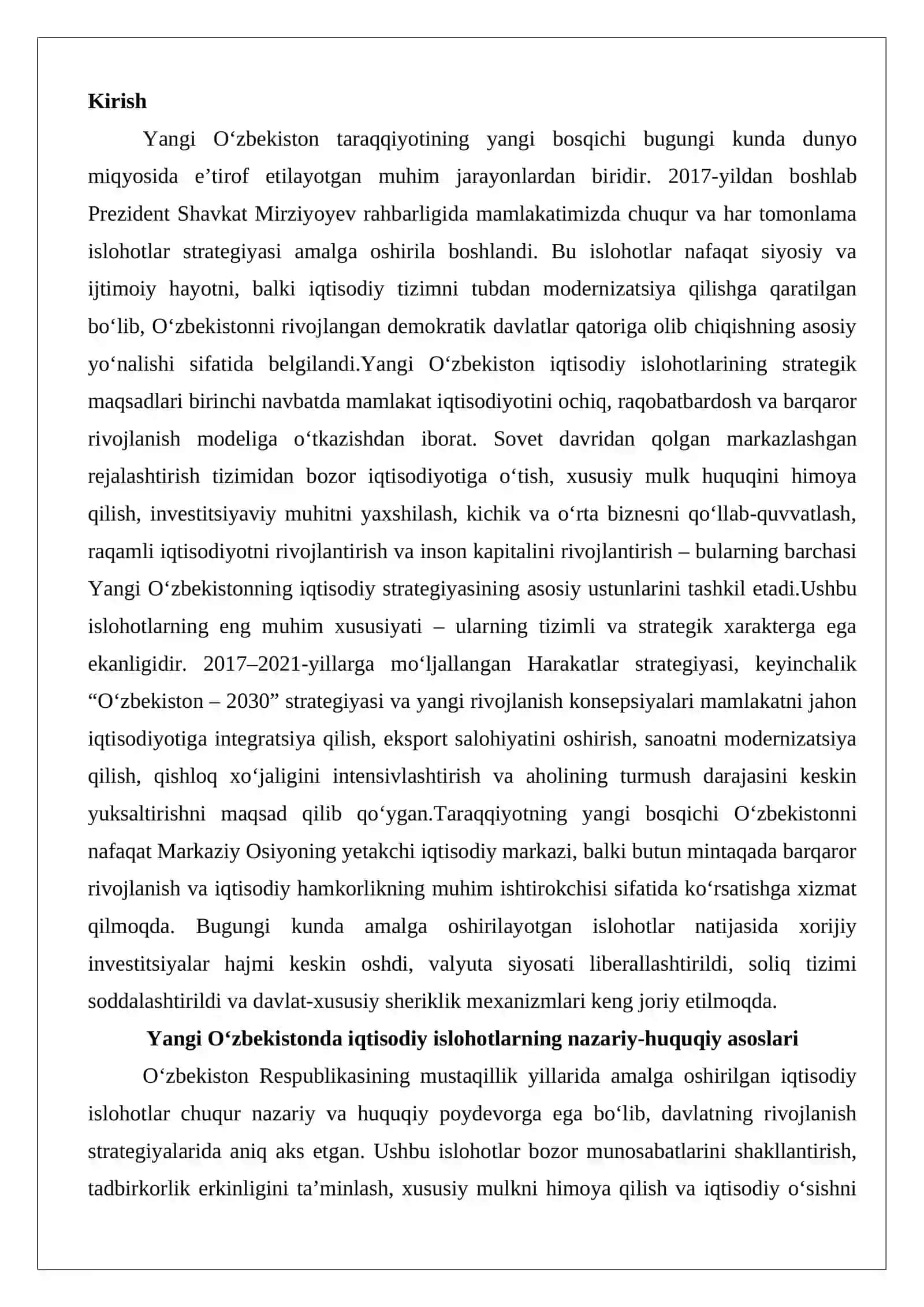 Yangi O‘zbekistonda iqtisodiy islohotlarning strategik maqsadlari va taraqqiyotning yangi bosqichi 2