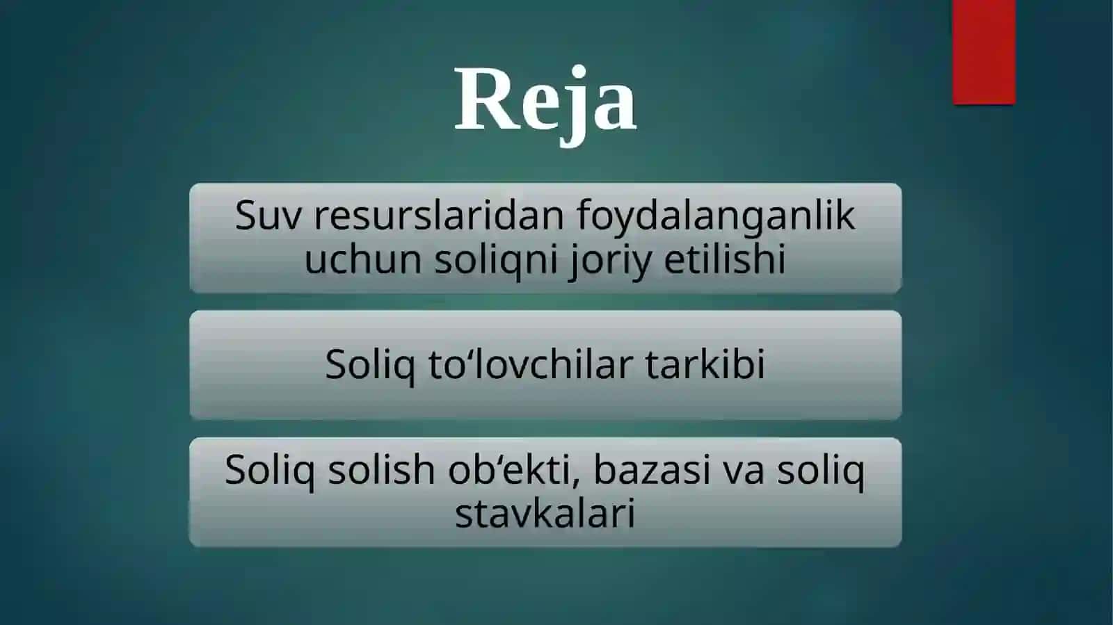 Suvresurslaridan foydalanganlik uchun soliqni undirish tartibini takomillashtirish 2