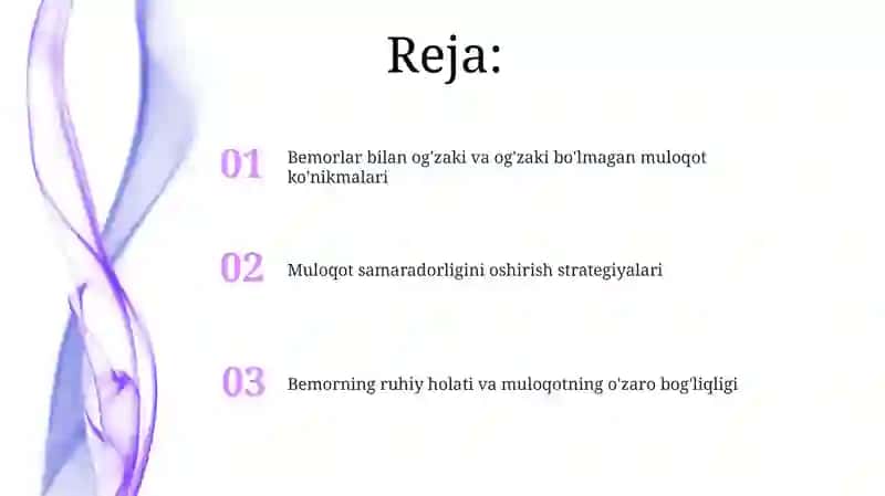 Bemorlar bilan og'zaki va og'zaki bo'lmagan muloqot ko'nikmalari 2
