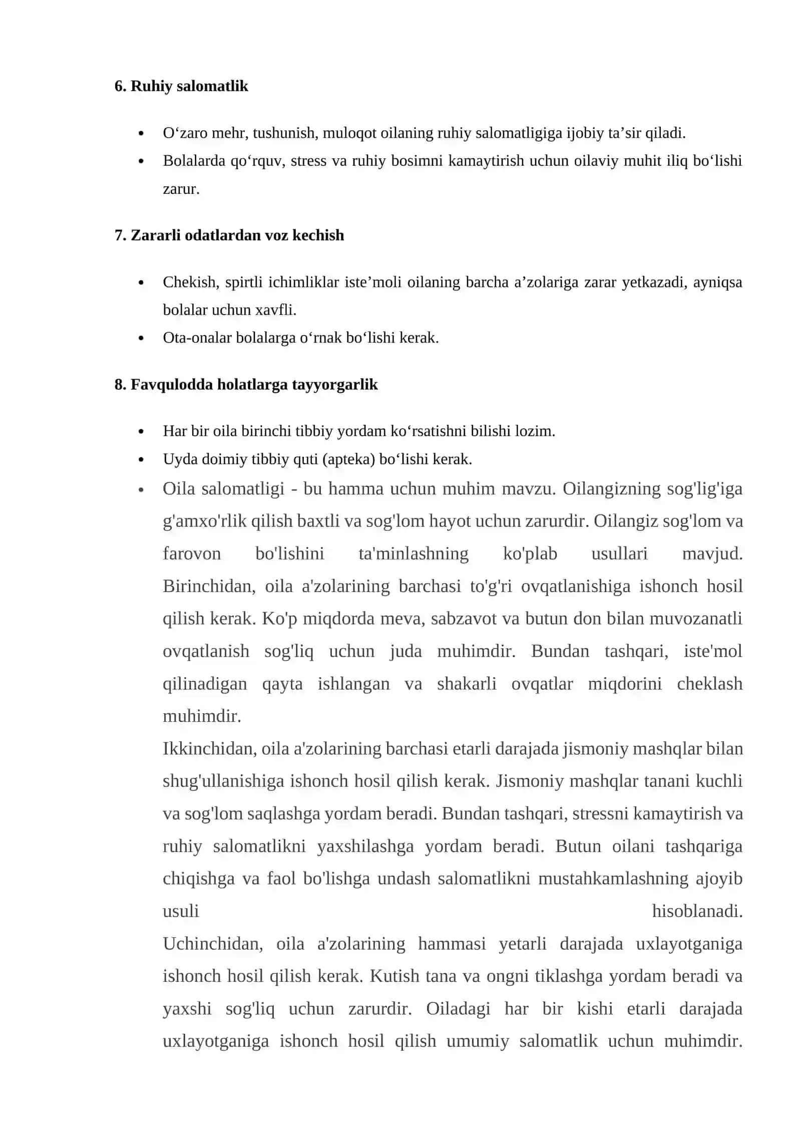Oila azolarining salomatligi 2