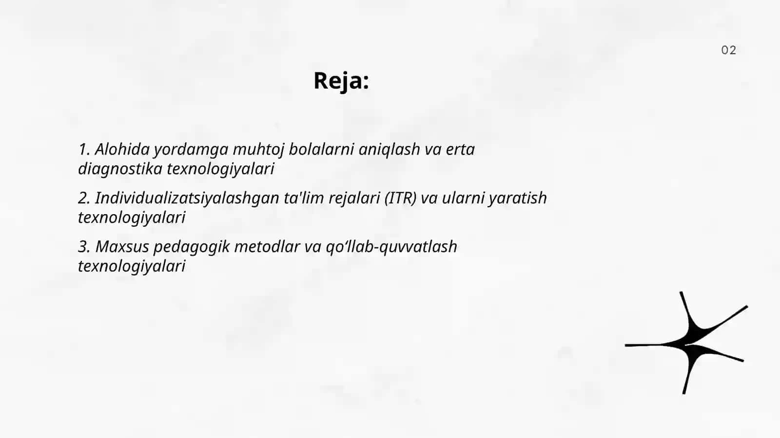 Alohida yordamga muhtoj bolalarni ta'lim olishini qo'llab quvvatlash texnologiyasi 2