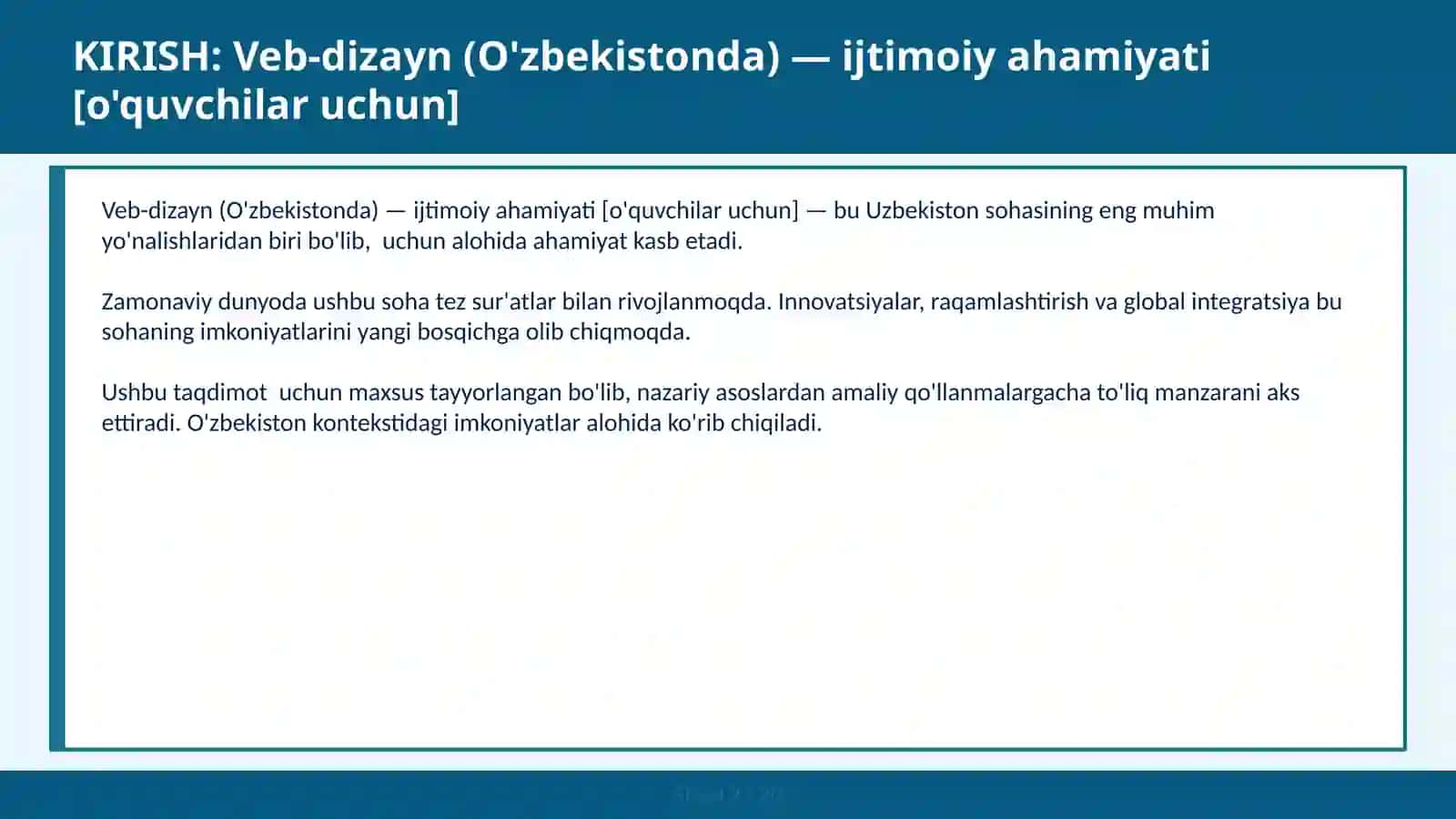 Veb-dizayn (O'zbekistonda) — ijtimoiy ahamiyati [o'quvchilar uchun] 2