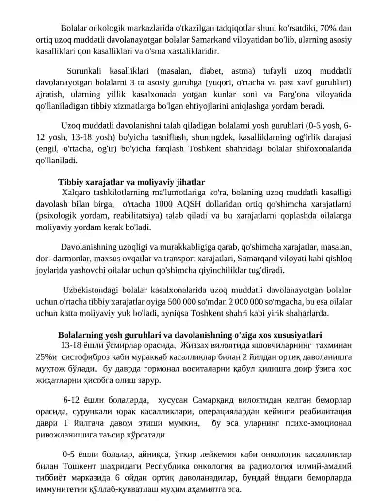 Uzoq muddatli kasalxonalarda davolanayotgan bolalar tavsifi va toifasi 2