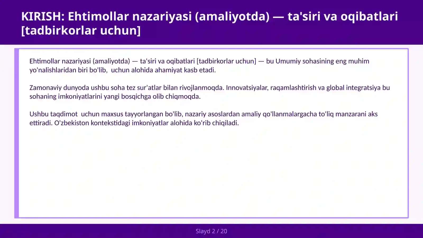 Ehtimollar nazariyasi (amaliyotda) — ta'siri va oqibatlari [tadbirkorlar uchun] 2