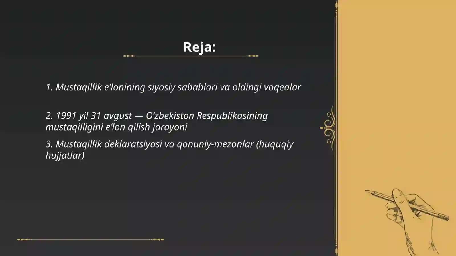 Oʻzbekiston respublikasining mustaqilligini eʼlon qilinishi va uning tarixiy ahamiyati 2