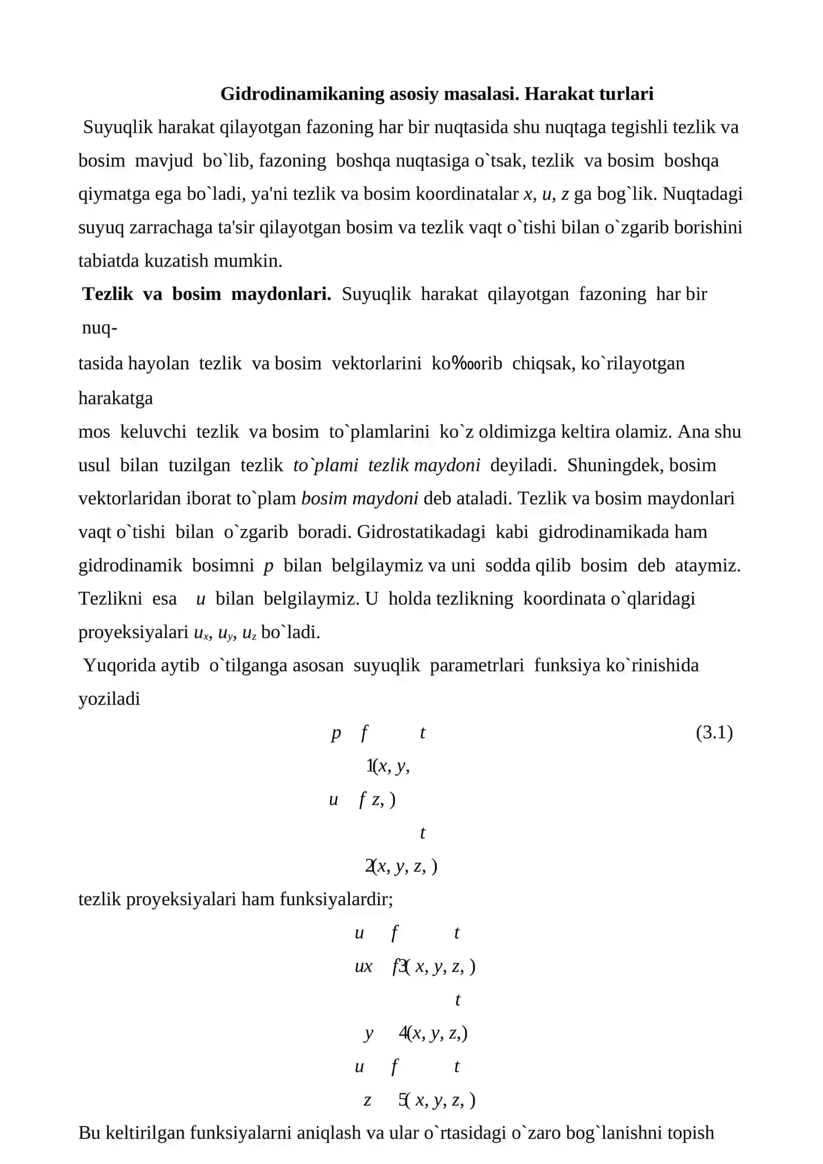 Suyuqliklar kinematikasi va dinamikasi soslari 2