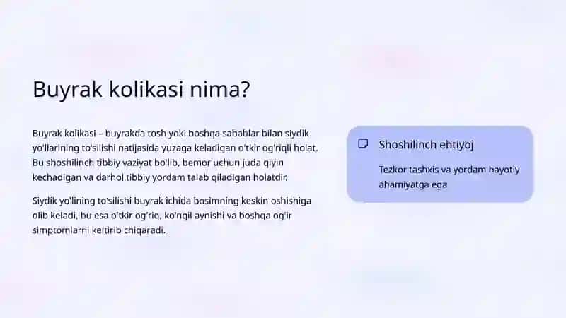 Buyrak kolikasi: Shoshilinch yordam algoritmi 2