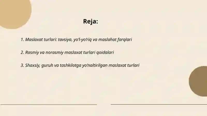 Maslaxat turlari qoidalari 2