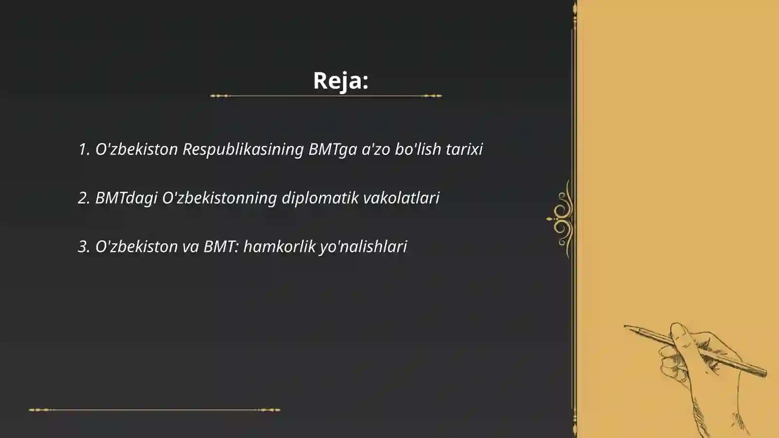 O'zbekiston Respublikasining BMT ga a'zo bo'lishi jahon hamjamiyatidagi o'ziga xos o‘rinni 2