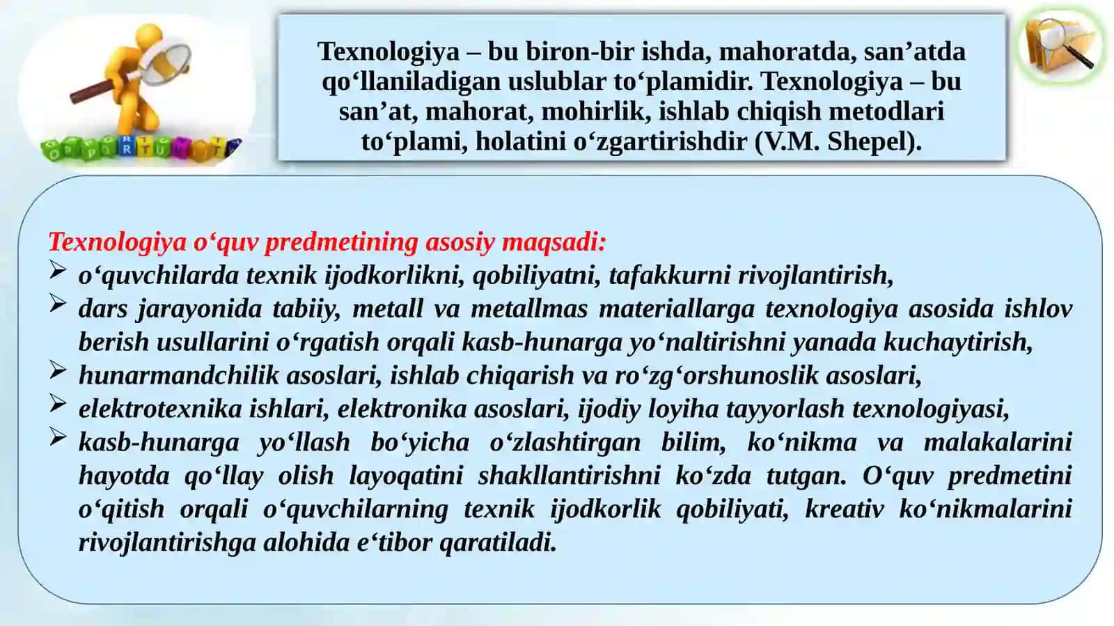 Texnologiya ta’limi va tarbiyasining maqsad va vazifalari 2