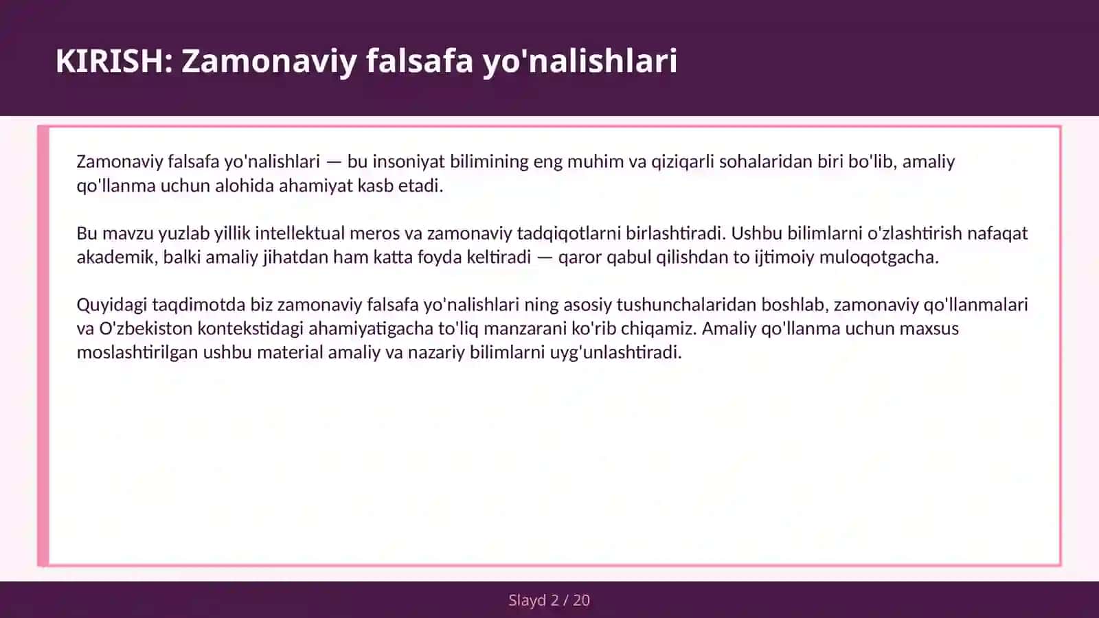 ZAMONAVIY FALSAFA YO'NALISHLARI 2