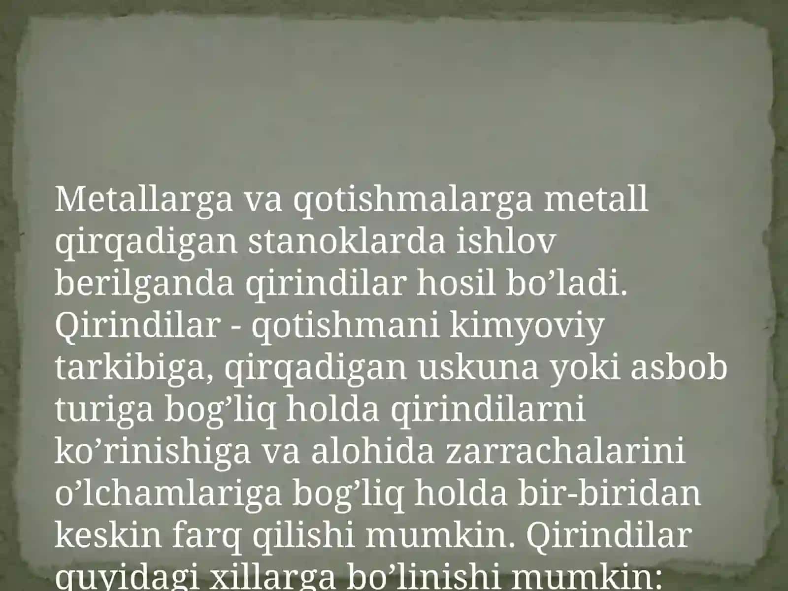 Rangli metallarning vaqotishmalarining qirindilarini hosil bo‘lishi va qayta ishlash 2