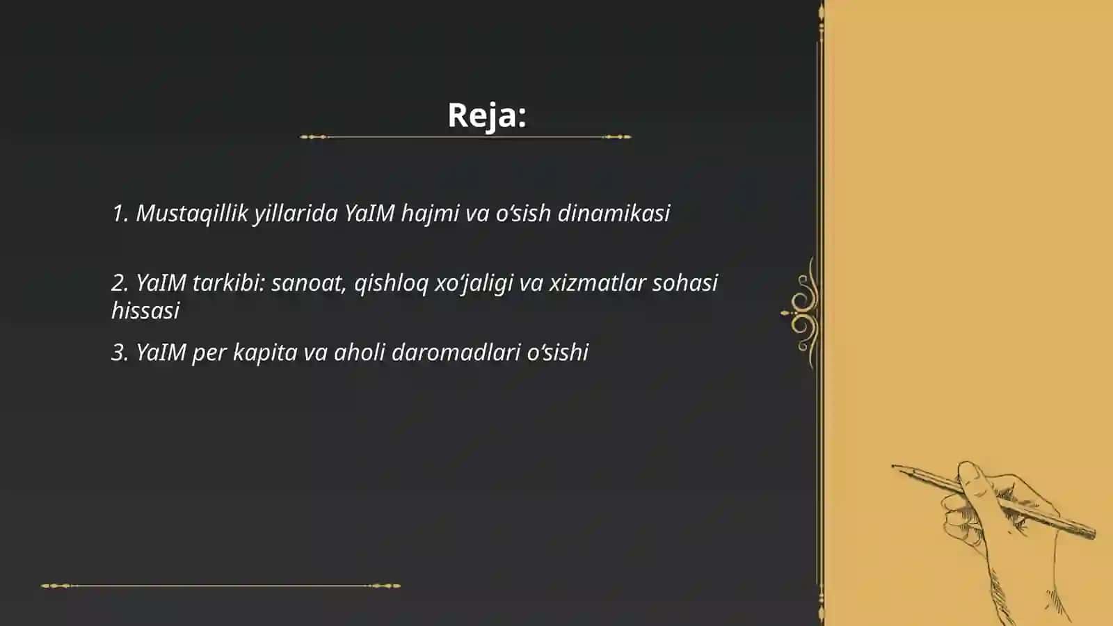 Mustaqilik yillarida ozb respublikasi rivojlanishining makro iqtisodiy korsatkichlari 2
