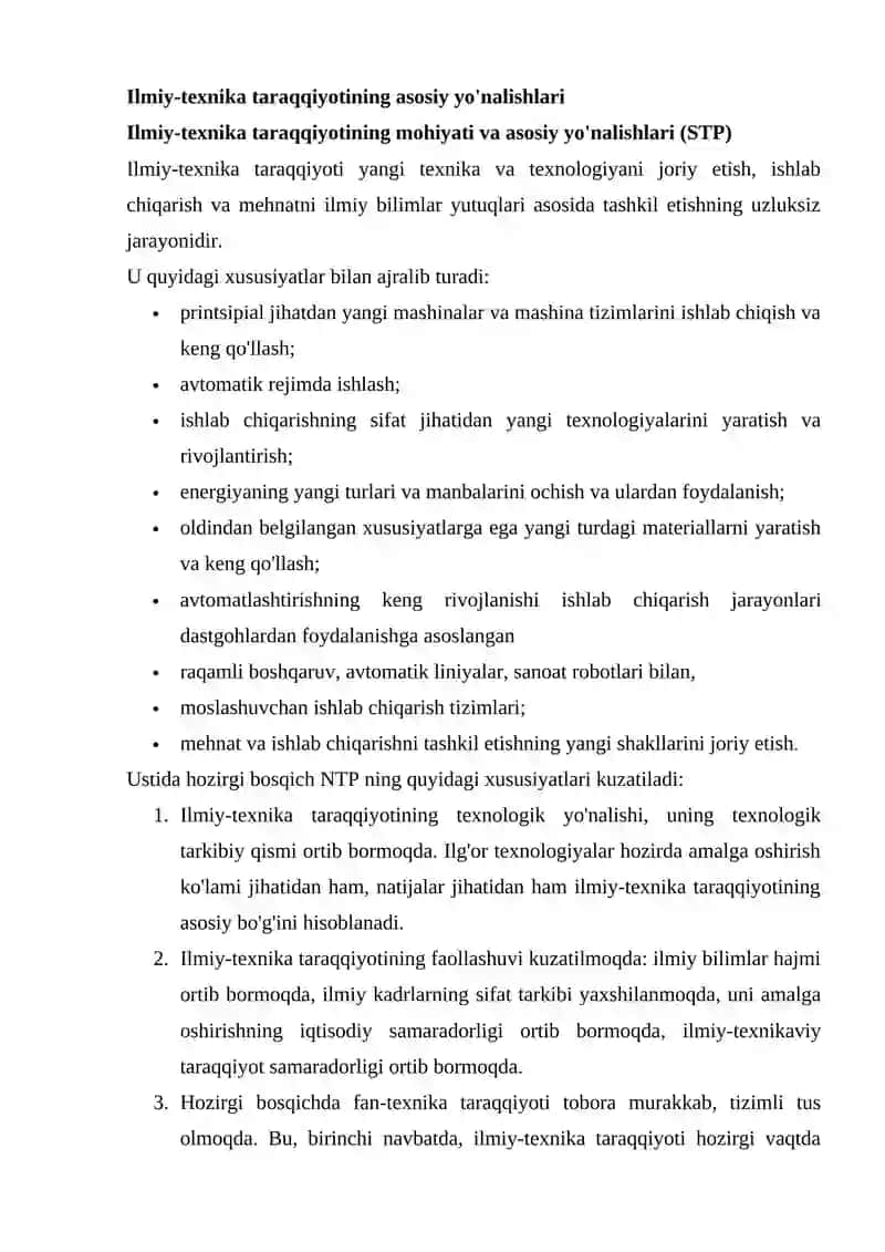 ILMIY TEXNIKA SIYOSATI TAMOYILLARI VA YO'NALISHLARI 2